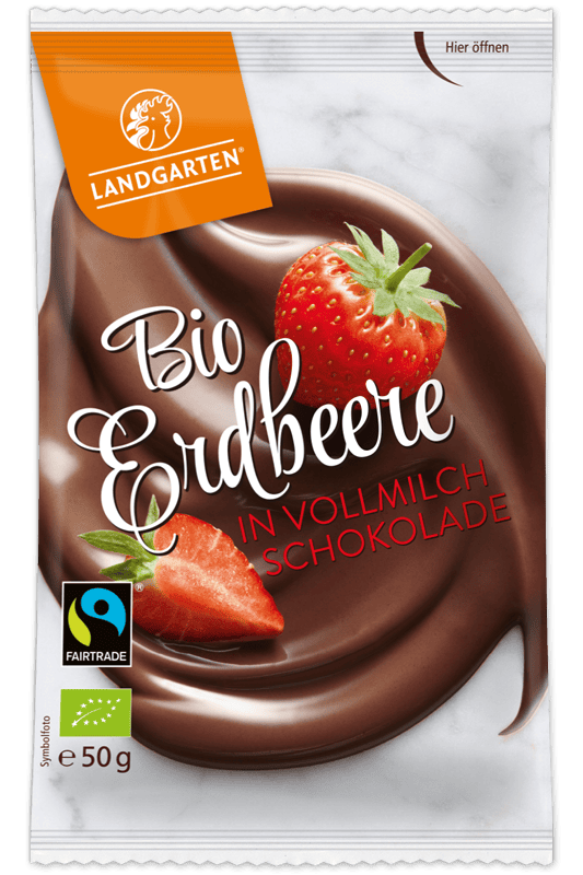 Bio Erdbeere in Vollmilch-Schokolade - Landgarten.at | Bio-Snacks seit 1989